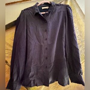 Tory Burch Navy Blue Maroon Wine Print Button Front Shirt SZ 10 Classic